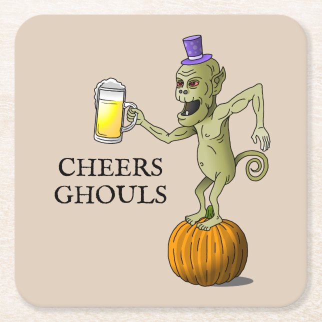Cheers for Halloween Square Paper Coaster (Front)