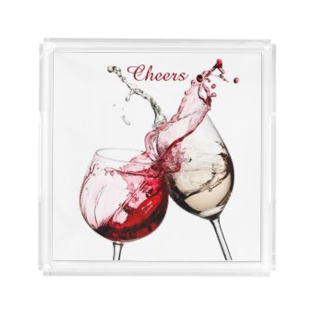 Cheers For The Red And White Serving Tray by Siberianmom at Zazzle