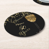 Fifty and Fabulous Rose Gold 50th Birthday Pink Round Paper Coaster