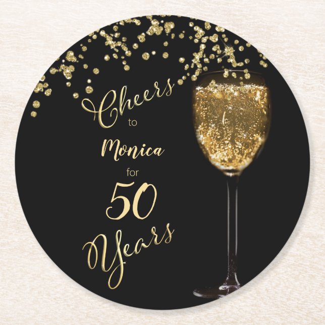 Cheers for the Years 50th Birthday Round Paper Coaster (Front)
