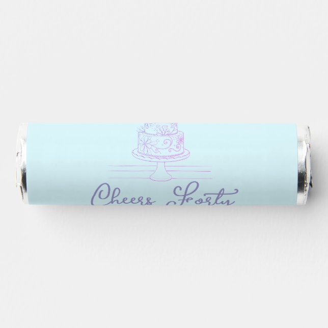 Cheers forty happy birthday cake blue purple name  breath savers® mints (Front)
