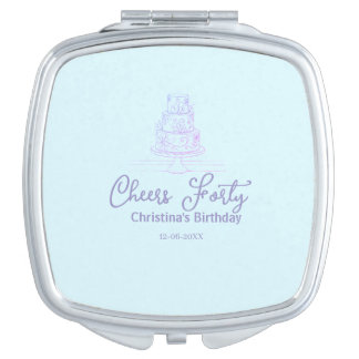 Cheers forty happy birthday cake blue purple name  compact mirror