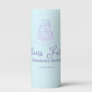 Cheers forty happy birthday cake blue purple name pillar candle