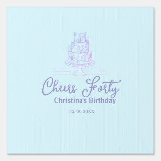 Cheers forty happy birthday cake blue purple name  sign