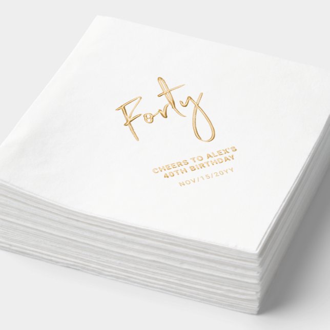 Cheers Forty | Modern Adult 40th Birthday Party Foil Napkins (Detail)