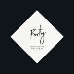 Cheers Forty | Modern Adult 40th Birthday Party Napkins<br><div class="desc">This custom paper napkin will add stylish detail to your 40th birthday celebration. This design features simple chic lettering "Forty" with custom text. Matching invitations and party supplies are available in my shop BaraBomDesign.</div>
