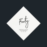 Cheers Forty | Modern Adult 40th Birthday Party Napkins<br><div class="desc">This custom paper napkin will add stylish detail to your 40th birthday celebration. This design features simple chic lettering "Forty" with custom text. Matching invitations and party supplies are available in my shop BaraBomDesign.</div>