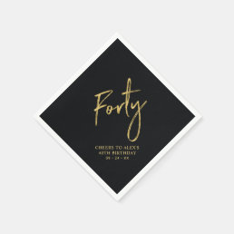 Cheers Forty | Modern Black 40th Birthday Party Napkins