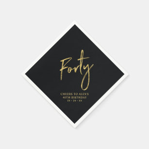 Cheers Forty   Modern Black 40th Birthday Party Napkins