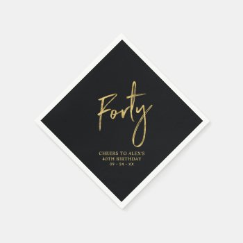 Cheers Forty | Modern Black 40th Birthday Party Napkins by BaraBomDesign at Zazzle