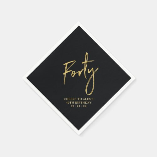 Cheers Forty  Modern Black 40th Birthday Party Napkins