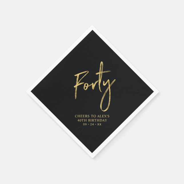 Cheers Forty | Modern Black 40th Birthday Party Napkins (Corner)