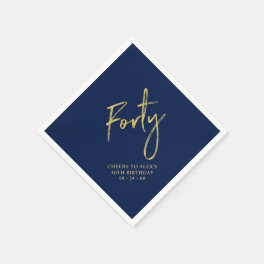 Cheers Forty Modern Navy Blue 40th Birthday Party Napkins