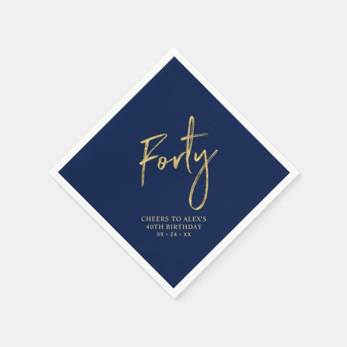 Cheers Forty Modern Navy Blue 40th Birthday Party Napkins