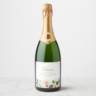 CHEERS | geometric gold & blush floral wedding Sparkling Wine Label