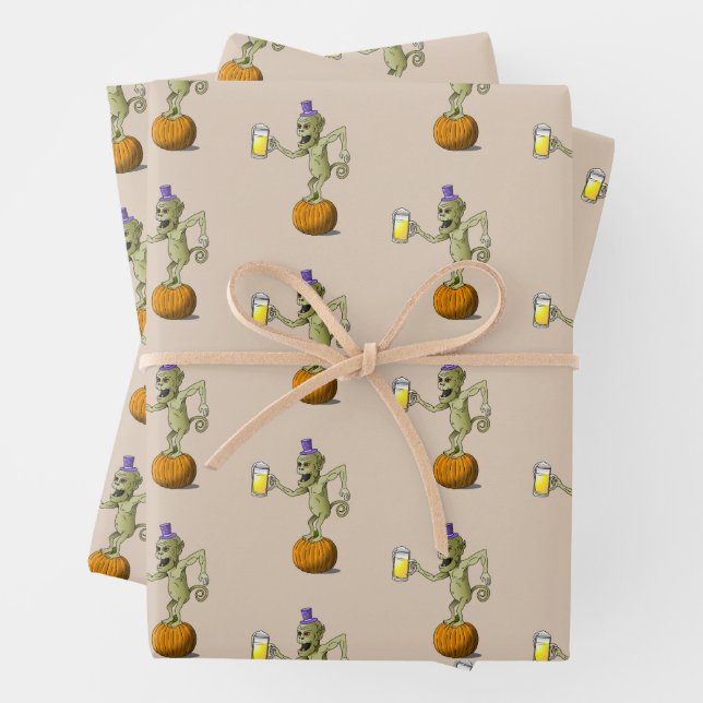 Cheers Ghouls Halloween Wrapping Paper Sheets (In situ)