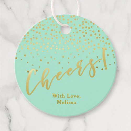 Cheers  Glamorous Gold Sparkles Mint Favor Tags