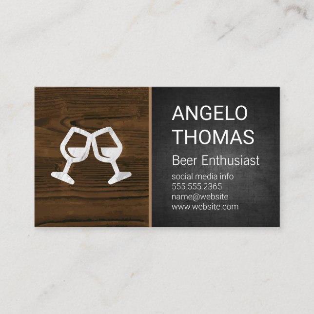 Cheers Glasses | Dark Texture | Wood Grain Business Card (Front)