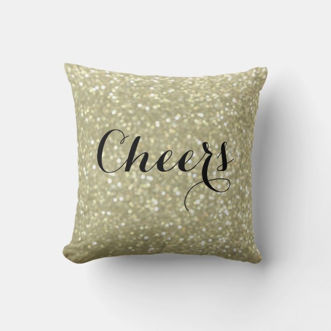 Cheers Glittery Gold Pillow (Front)
