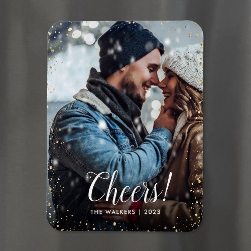 Cheers  Glitz Faux Glitter Photo Overlay Magnet