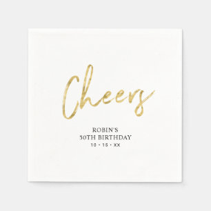 Cheers Gold Brush Script Adult Birthday Party Napkins