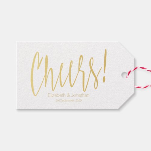 Cheers Gold Calligraphy Wedding Favor Tag