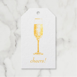 Cheers! Gold Champagne Glass Foil Gift Tags