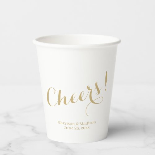 Cheers gold custom script names elegant Wedding Paper Cups