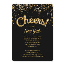 Cheers! Gold Foil Balloon New Year's Eve Invitation