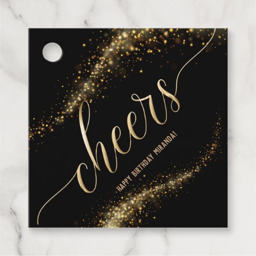 Cheers Gold Glitter Birthday Customizable Favor Tags