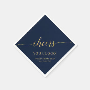 Cheers Gold & Navy Business Logo Custom Text Napkins