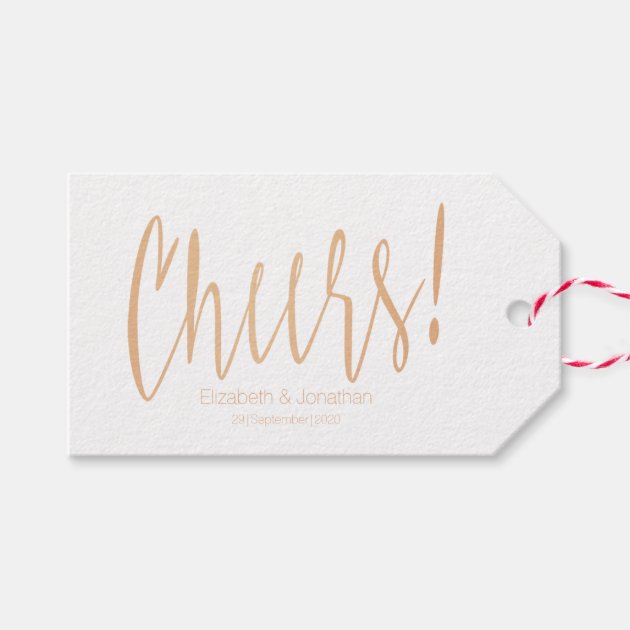 Cheers Gold Rose Calligraphy Wedding Favor Tag