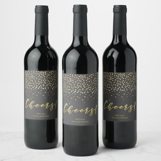 Cheers - Gold Script & Confetti Wine Label (Bottles)