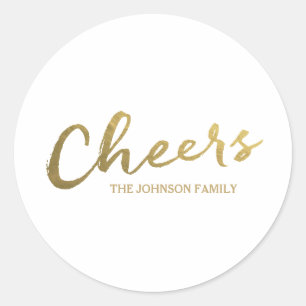Cheers Gold Script Holiday Classic Round Sticker