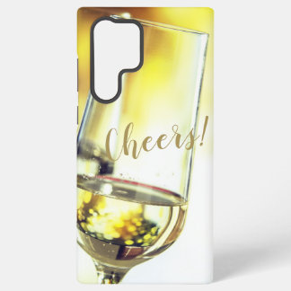 Cheers Golden Bokeh White Wine Glass Samsung Galaxy S22 Ultra Case