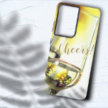 Cheers Golden Bokeh White Wine Glass Samsung Galaxy S21 Ultra Case<br><div class="desc">This chic phone case design features a white wine glass and golden bokeh background. Personalize the text,  remove the text or edit using the design tool to select a font style,  size,  or color you like.</div>