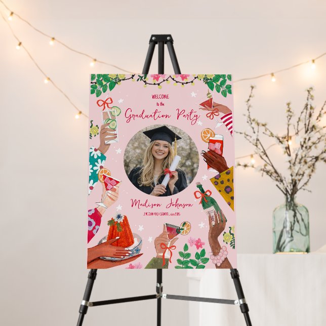 Cheers Grad Doodle Graduation Party Welcome Foam Board (In Situ (Stand))