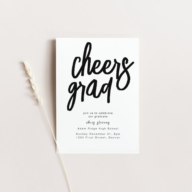 Cheers Grad Party Black and White Invitation (Creator Uploaded)
