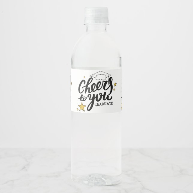 Cheers Graduation Graphics Best Graduation Party Water Bottle Label (Front)