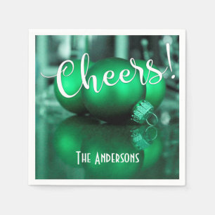 Cheers Green Christmas Ornaments Pic Holiday Party Napkins