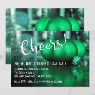 Cheers Green Ornaments Pic Holiday Party Invitation