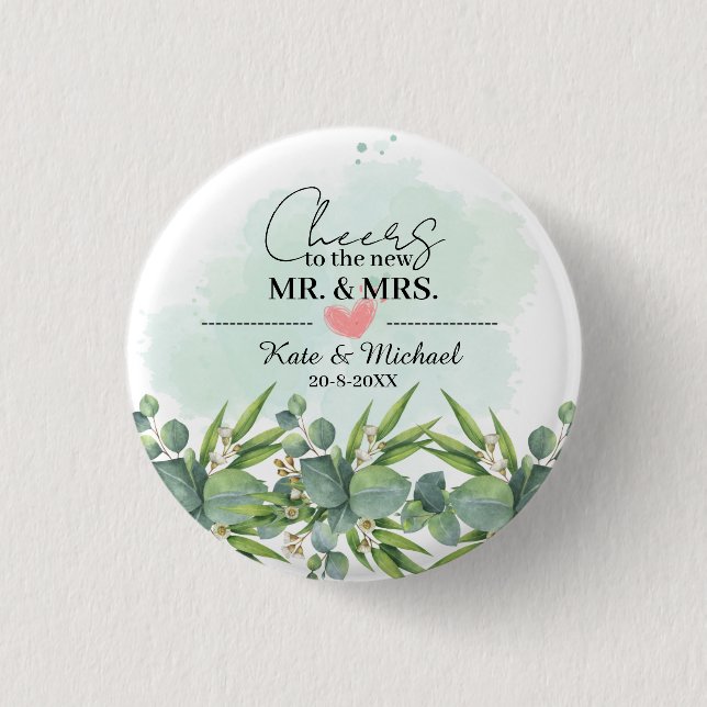 Cheers Greenery Eucalyptus Botanical Wedding  Butt Button (Front)