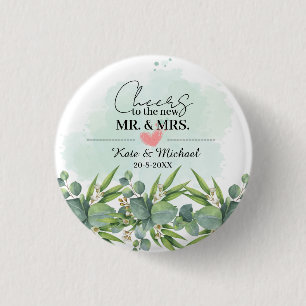 Cheers Greenery Eucalyptus Botanical Wedding  Butt Button