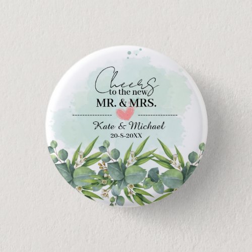 Cheers Greenery Eucalyptus Botanical Wedding  Butt Button