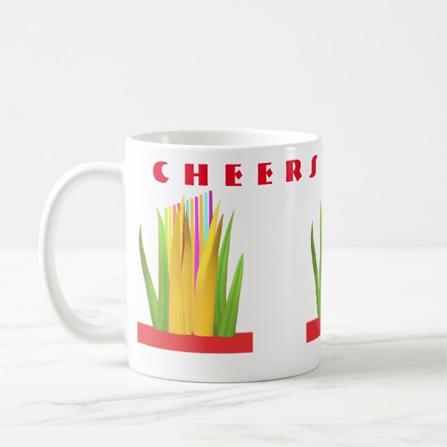 Cheers greeting design with modern art graphics coffee mug (Left)