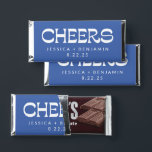 Cheers Groovy Blue Typography Names Unique Wedding Hershey Bar Favors<br><div class="desc">Personalized Cheers Groovy Typography Names Wedding Hershey Bar Favors with Blue Background</div>