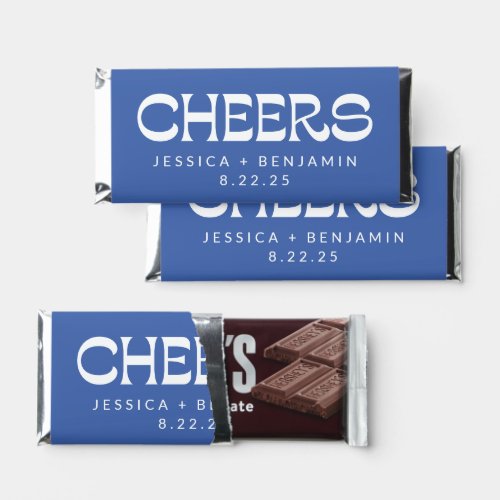 Cheers Groovy Blue Typography Names Unique Wedding Hershey Bar Favors