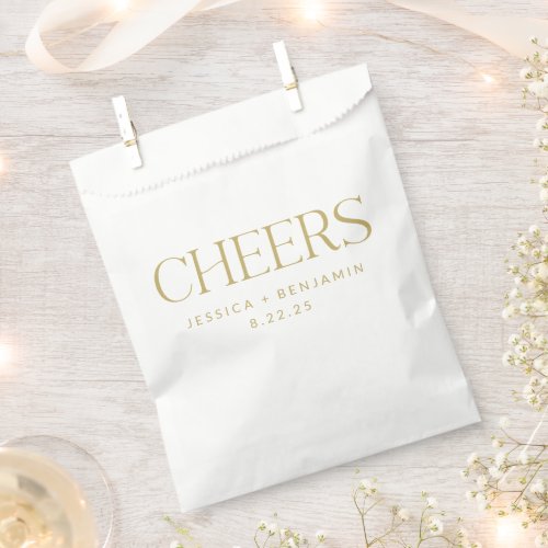 Cheers Groovy Gold Typography Custom Wedding Favor Bag