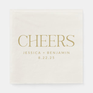 Cheers Groovy Gold Typography Custom Wedding Napkins