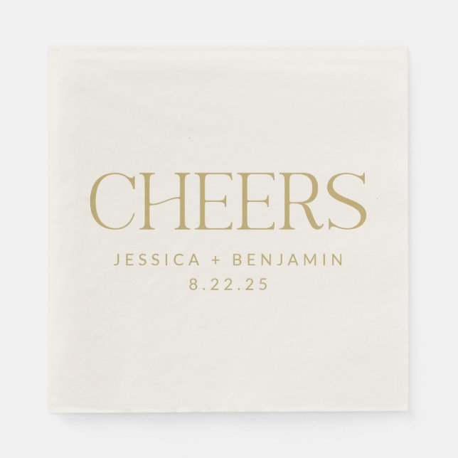 Cheers Groovy Gold Typography Custom Wedding  Napkins (Front)